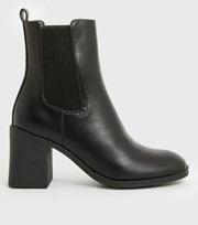 New Look Black Leather-Look Block Heel Chelsea Boots